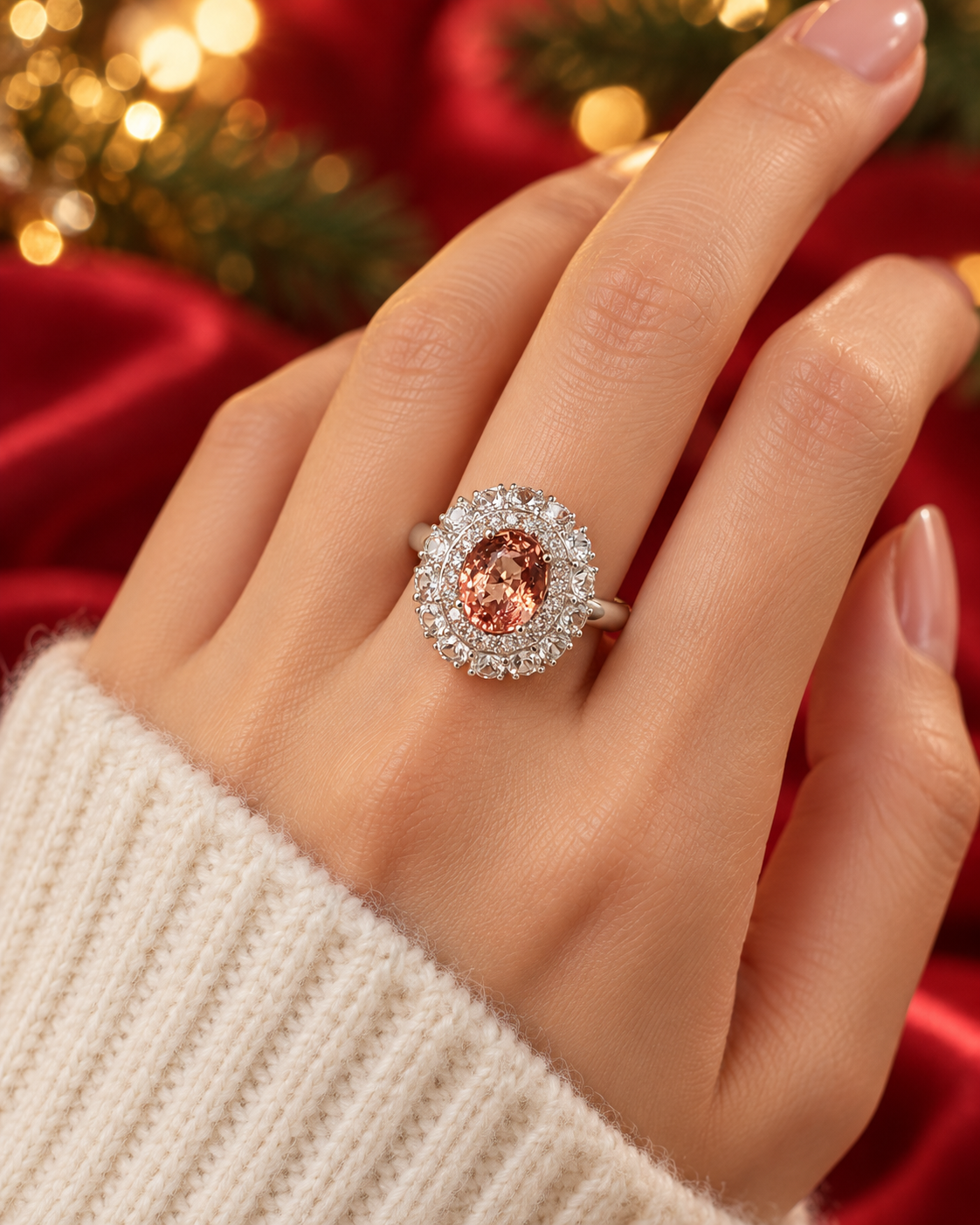 M460 SUNNY PADPARADSCHA OVAL DOUBLE HALO RING