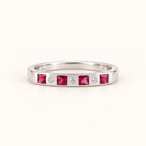Judy Ruby Mix Square and Round Half Eternity Ring M519