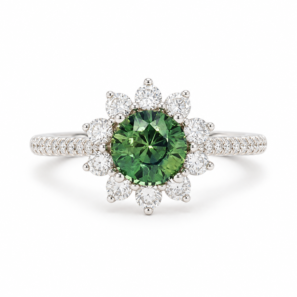 Ruba Green Sapphire Round Halo Ring M650