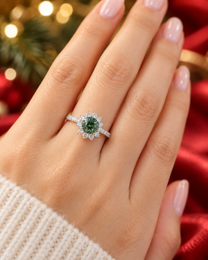 Ruba Green Sapphire Round Halo Ring M650