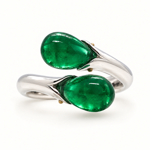 Viridian Emerald Pear Cabochon Bypass Ring M423-1
