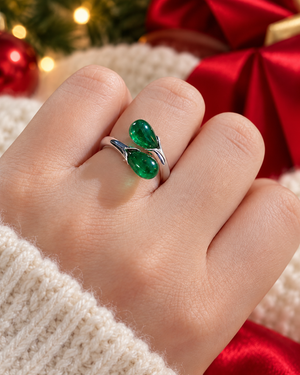 Viridian Emerald Pear Cabochon Bypass Ring M423-1