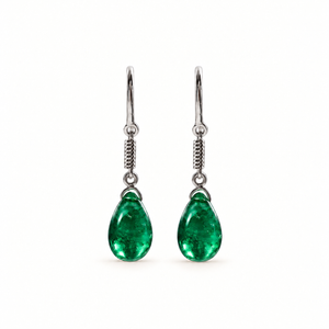 Viridian Emerald Pear Cabochon Drop Earrings M423-2