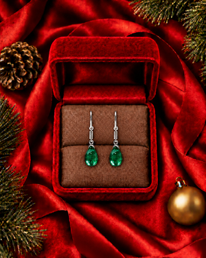 Viridian Emerald Pear Cabochon Drop Earrings M423-2