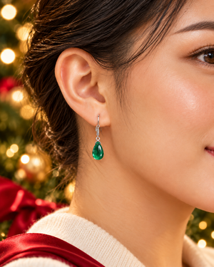 Viridian Emerald Pear Cabochon Drop Earrings M423-2