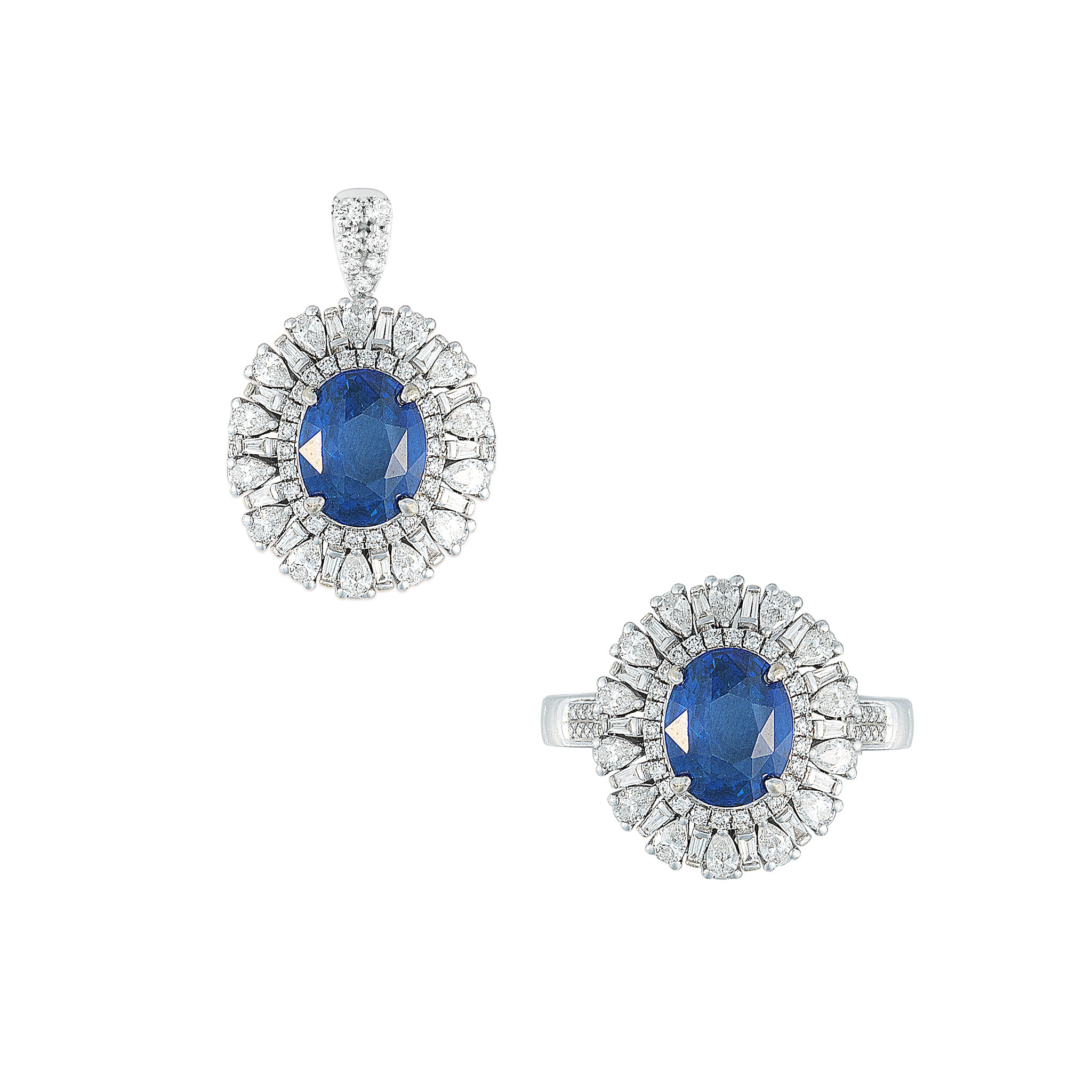 Function Ring Juro Double Mixed Shape Halo Dual Function Ring/Pendant - Sapphire Ova ...