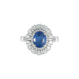 Juro Double Mixed Shape Halo Dual Function Ring/Pendant - Sapphire Oval M762