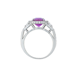 Liliara Unheated Burmese Pink Sapphire Three Stone Halo Ring - 4.22CT M770