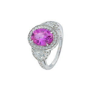 Liliara Unheated Burmese Pink Sapphire Three Stone Halo Ring - 4.22CT M770