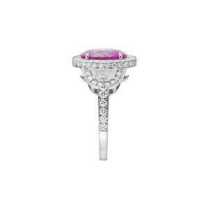 Liliara Unheated Burmese Pink Sapphire Three Stone Halo Ring - 4.22CT M770