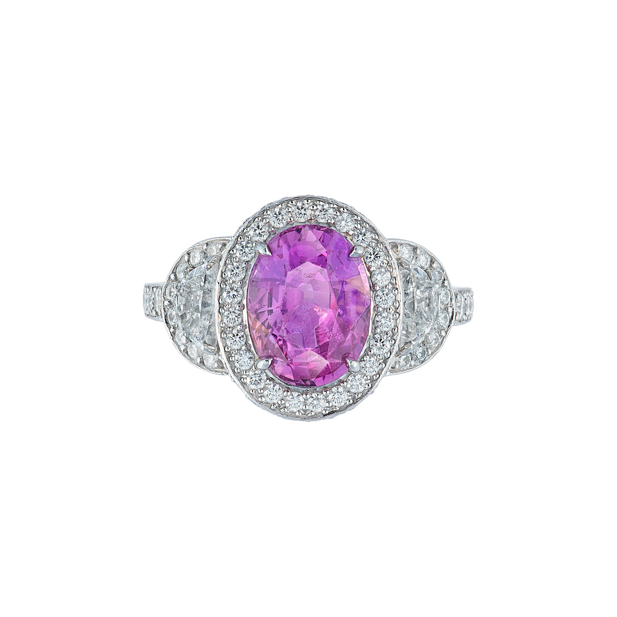 Liliara Unheated Burmese Pink Sapphire Three Stone Halo Ring - 4.22CT M770