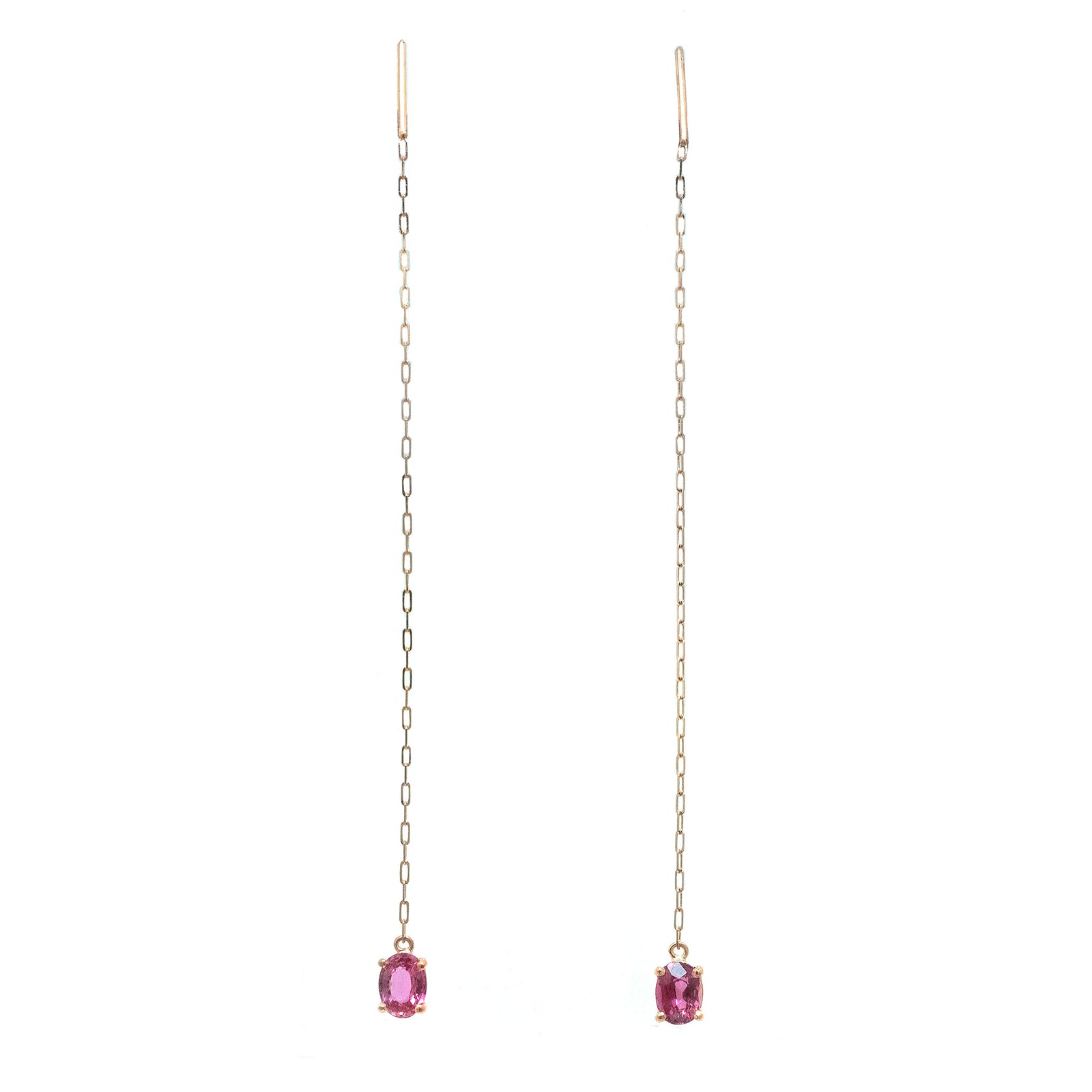 Muno Solitaire Threader Earrings - Pink Oval 2022-042