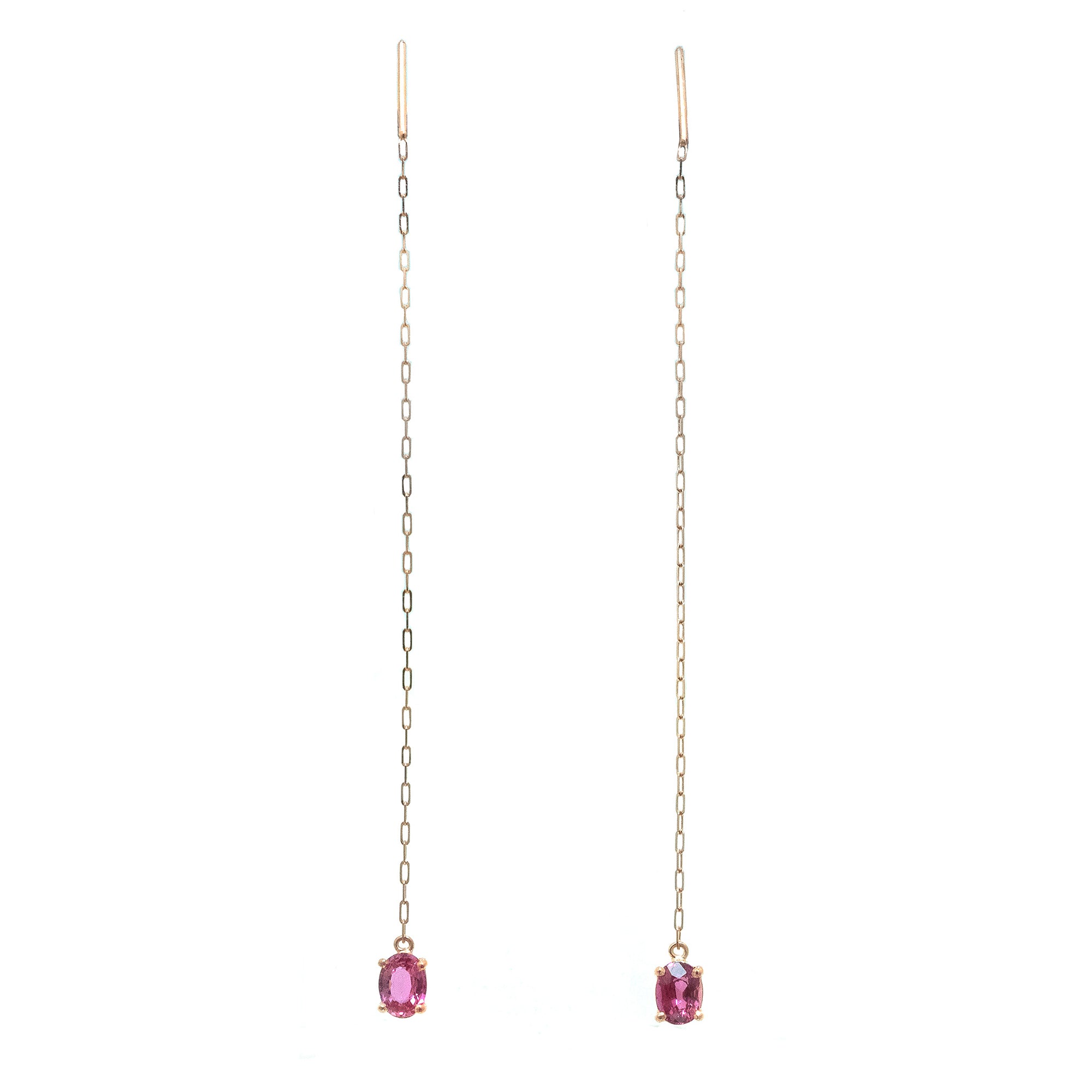 Muno Solitaire Threader Earrings - Pink Oval 2022-042