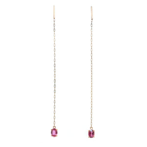 Muno Solitaire Threader Earrings - Pink Oval 2022-042