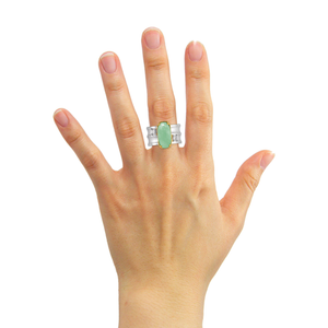 Catho Wide Gemstone Ring - Green Long Cushion 2022-099