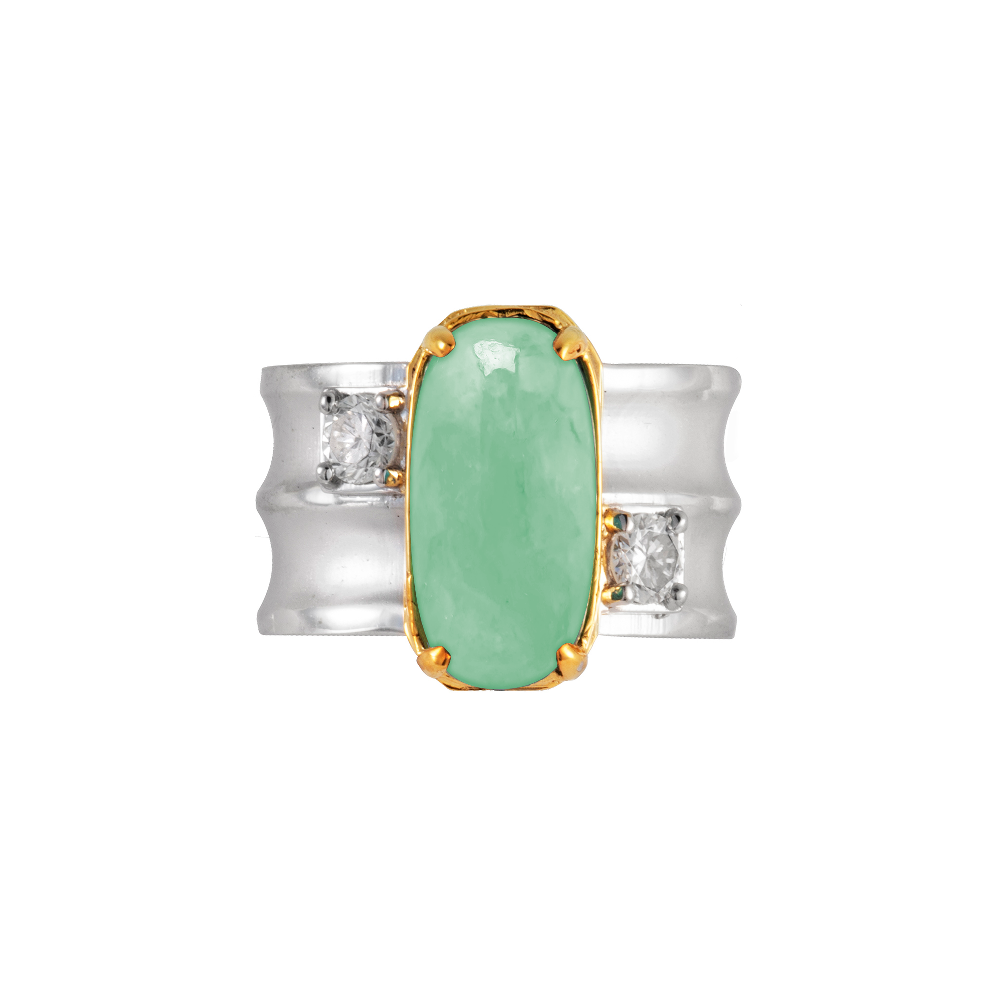 Catho Wide Gemstone Ring - Green Long Cushion 2022-099