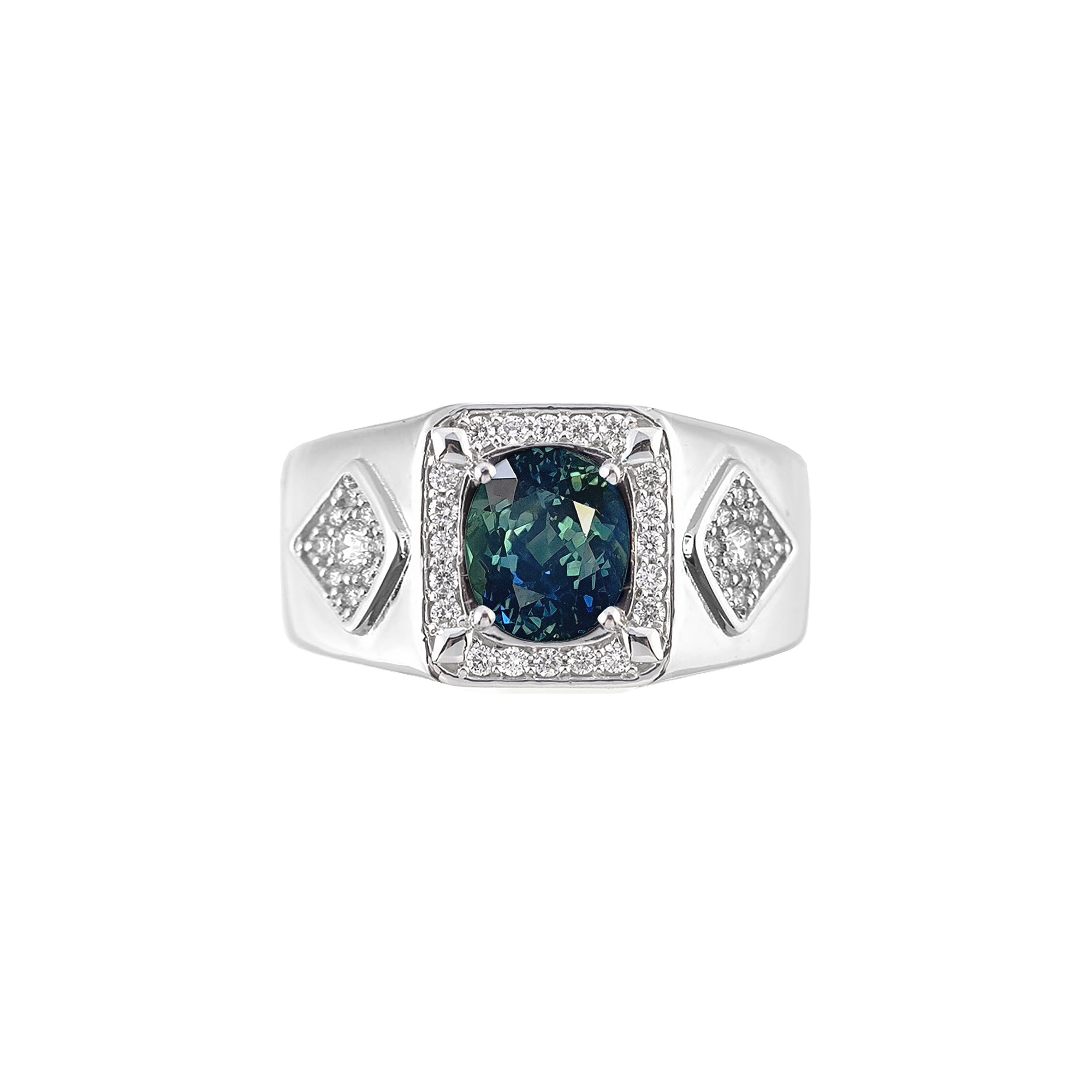 Harza Halo Gemstone Ring - Sapphire Oval