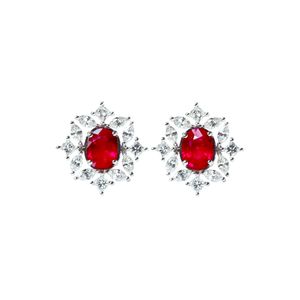 Annie Petal Halo Earrings - Red Oval 2022-106