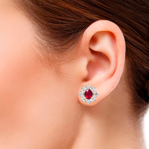 Annie Petal Halo Earrings - Red Oval 2022-106