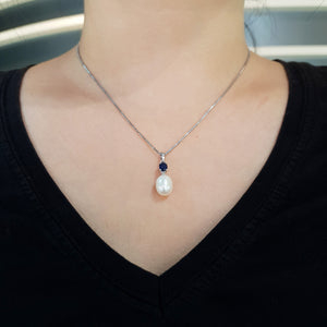 Muno Drop Pearl Pendant - Blue Oval 2022-137