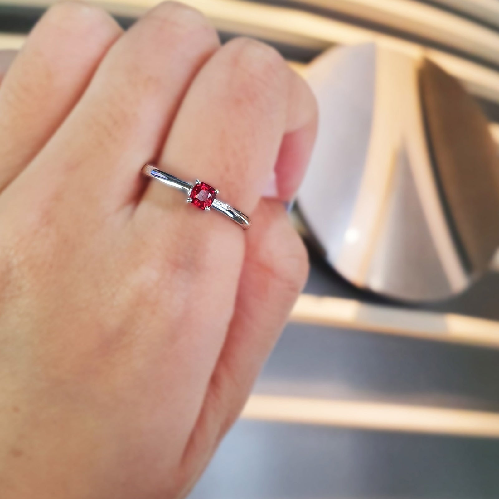 Petra Solitaire Ring - Red Cushion 2022-146