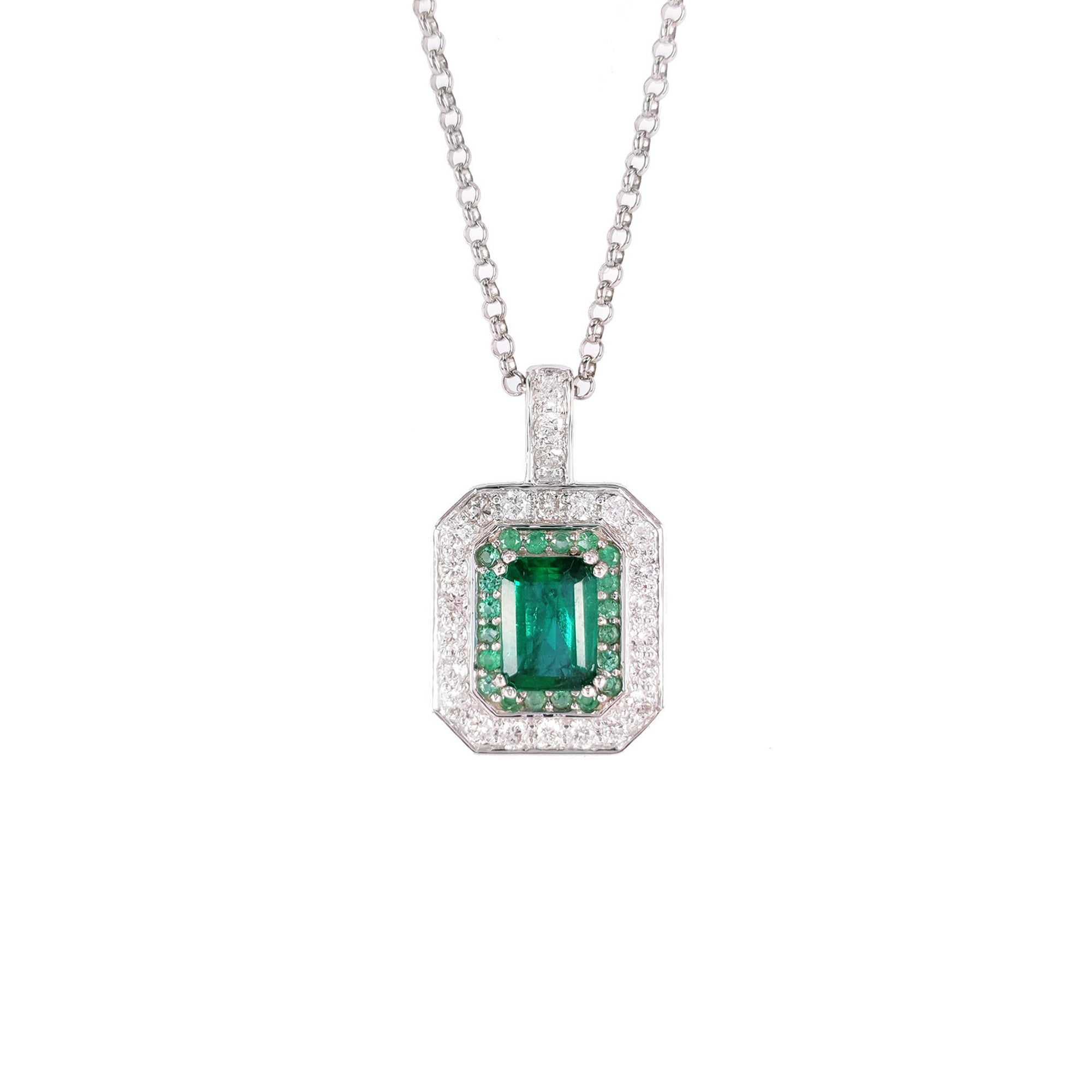 Shatanza Bicolour Double Halo Pendant - Green Emerald 2022-159