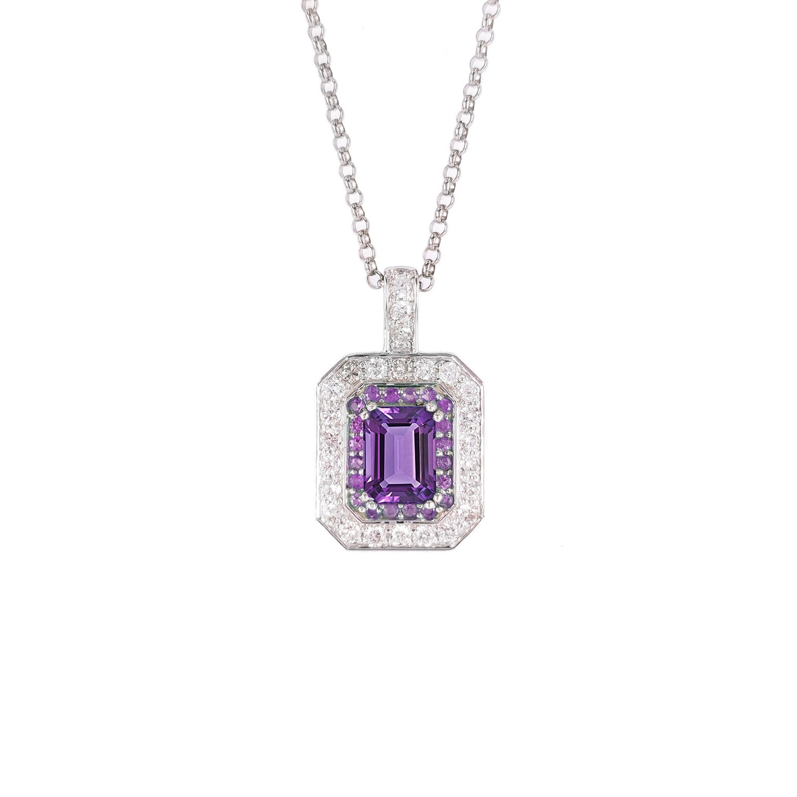 Shatanza Bicolour Double Halo Pendant - Purple Emerald 2022-159