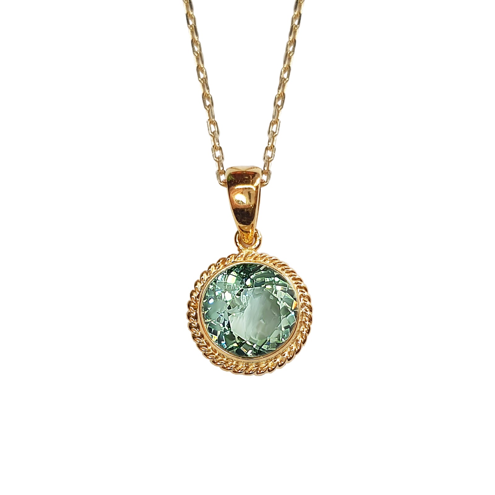Grace Twisted Bezel Pendant - Green Round 2022-169