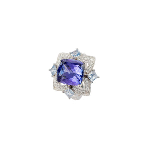 Devon Petal Halo Ring - Tanzanite Cushion 2022-217