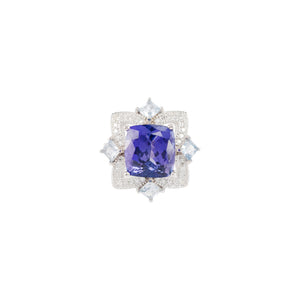 Devon Petal Halo Ring - Tanzanite Cushion 2022-217