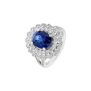 Dianon Double Halo Flower Gemstone Ring - Sapphire Oval 2022-222