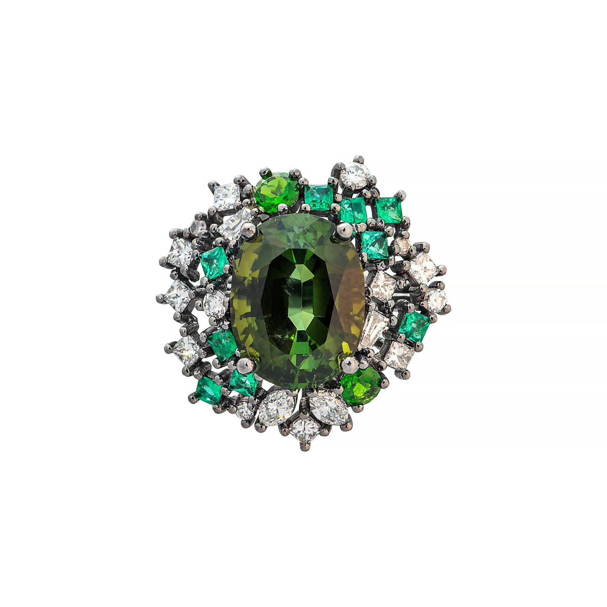 Renny Fancy Shape Cluster Ring - Green Oval 2022-238