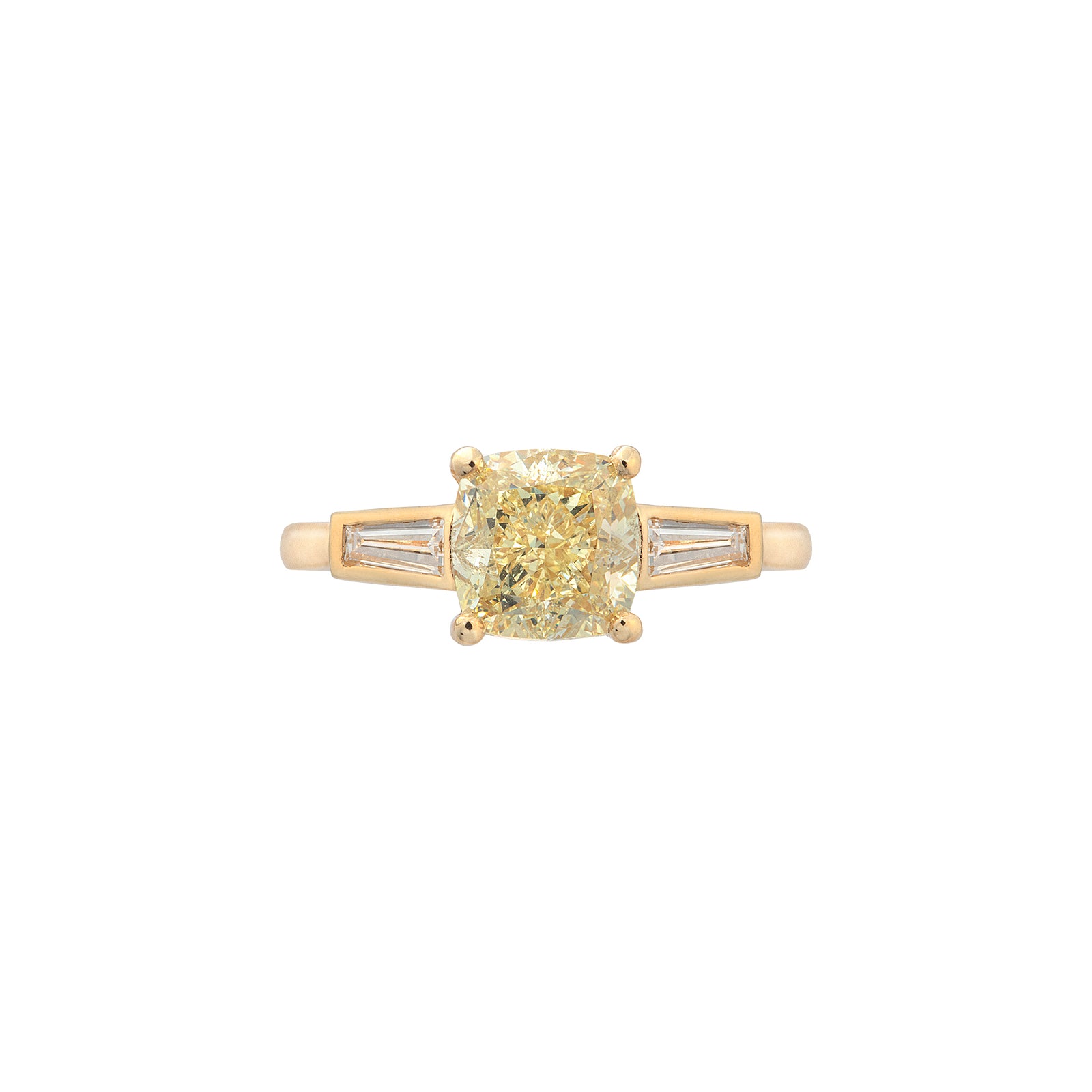 Ciarney Bezel Three Stone Ring - Diamond Yellow Cushion 2022-250