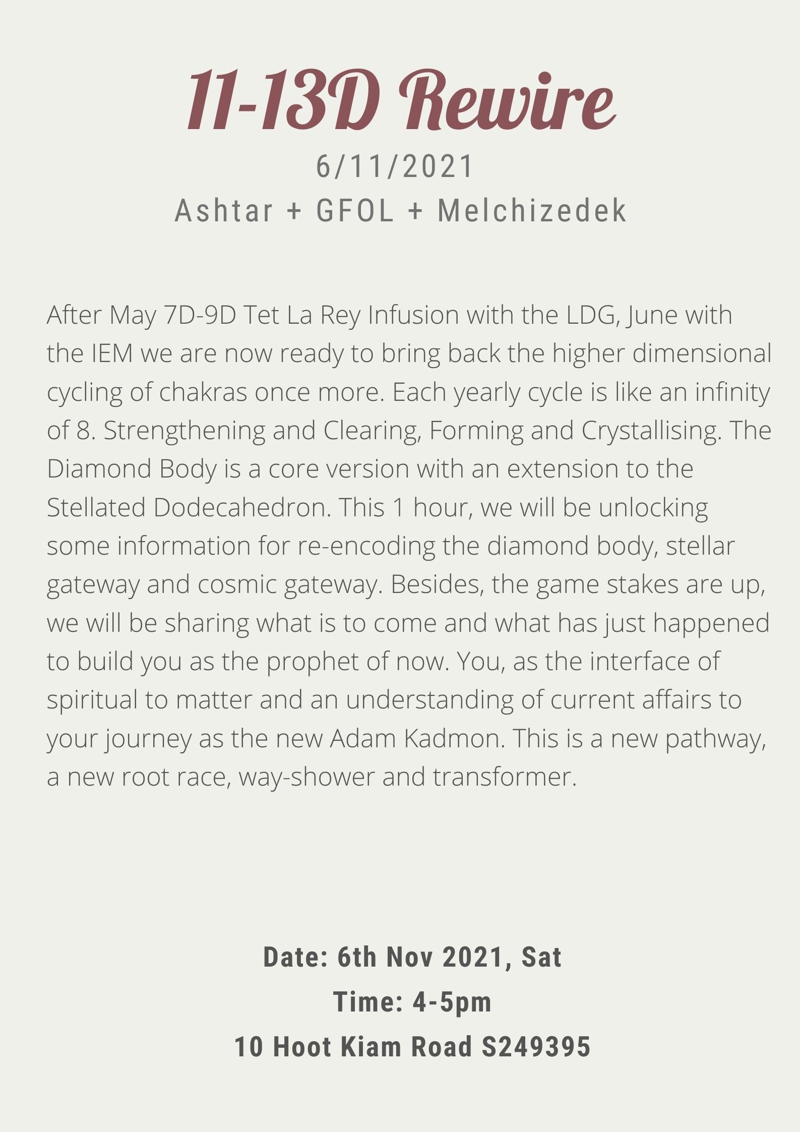 Alchemy Sessions- "11D-13D REWIRE" 6th November 2021 4pm