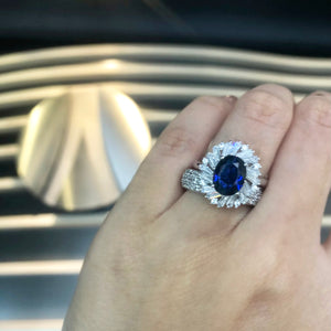 Jora Mix Tapered Baguette and Round Halo Ring - Sapphire Oval AG796-12