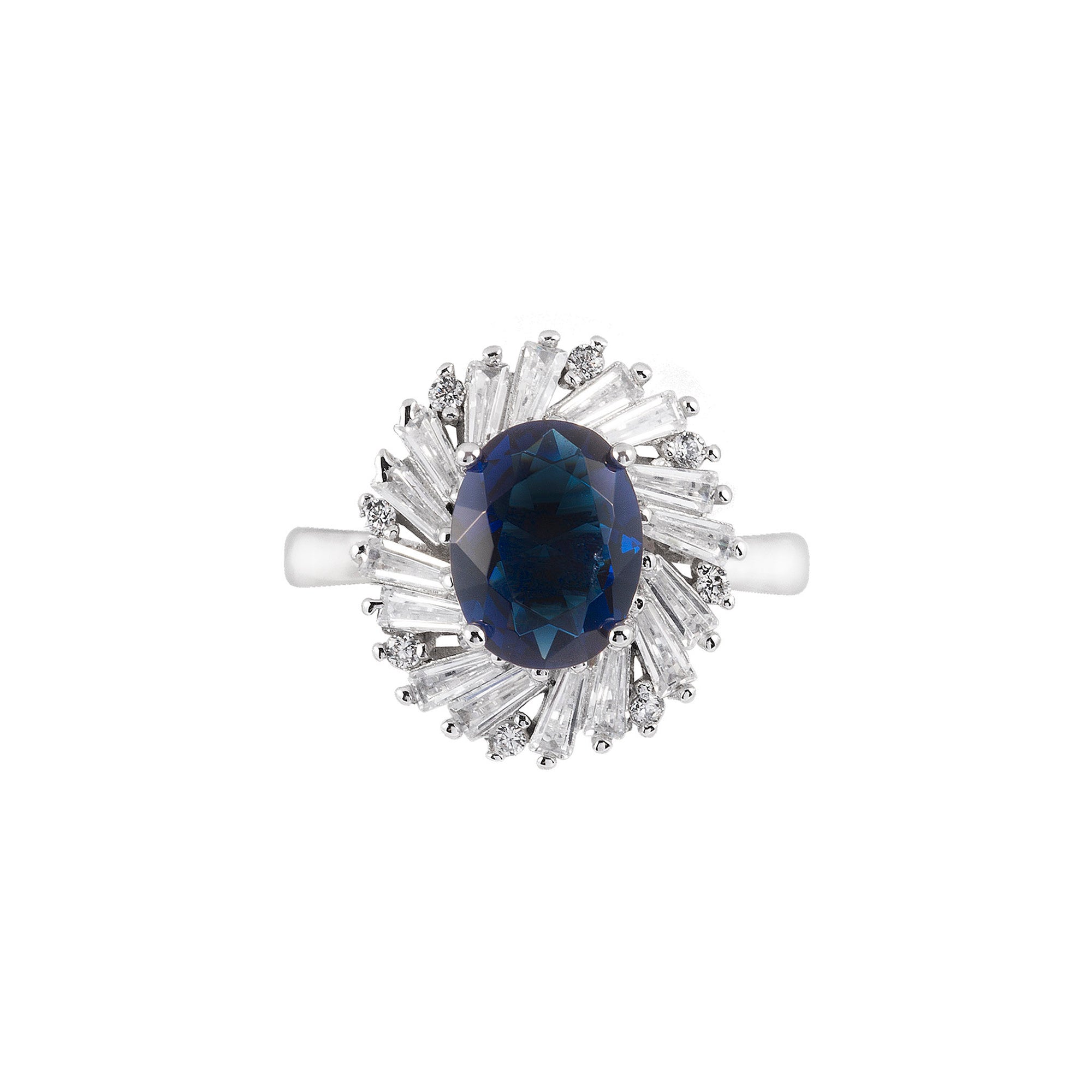 Jora Mix Tapered Baguette and Round Halo Ring - Sapphire Oval AG796-12