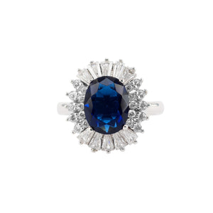 Farah Mix Tapered Baguette and Round Halo Ring - Sapphire Oval AG796-12