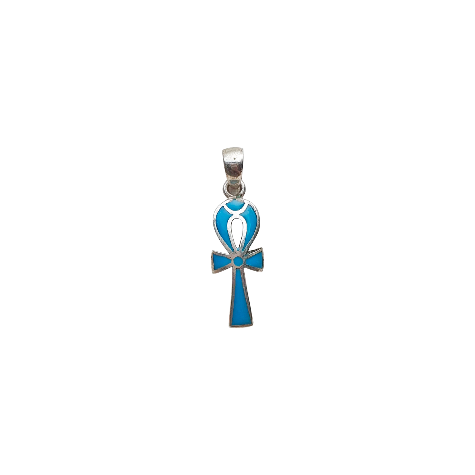 Ankh Pendant 925 Silver and Blue Enamel Pendant AG797