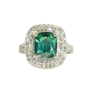 Anthio Double Halo Ring - Green Long Cushion 2019-69