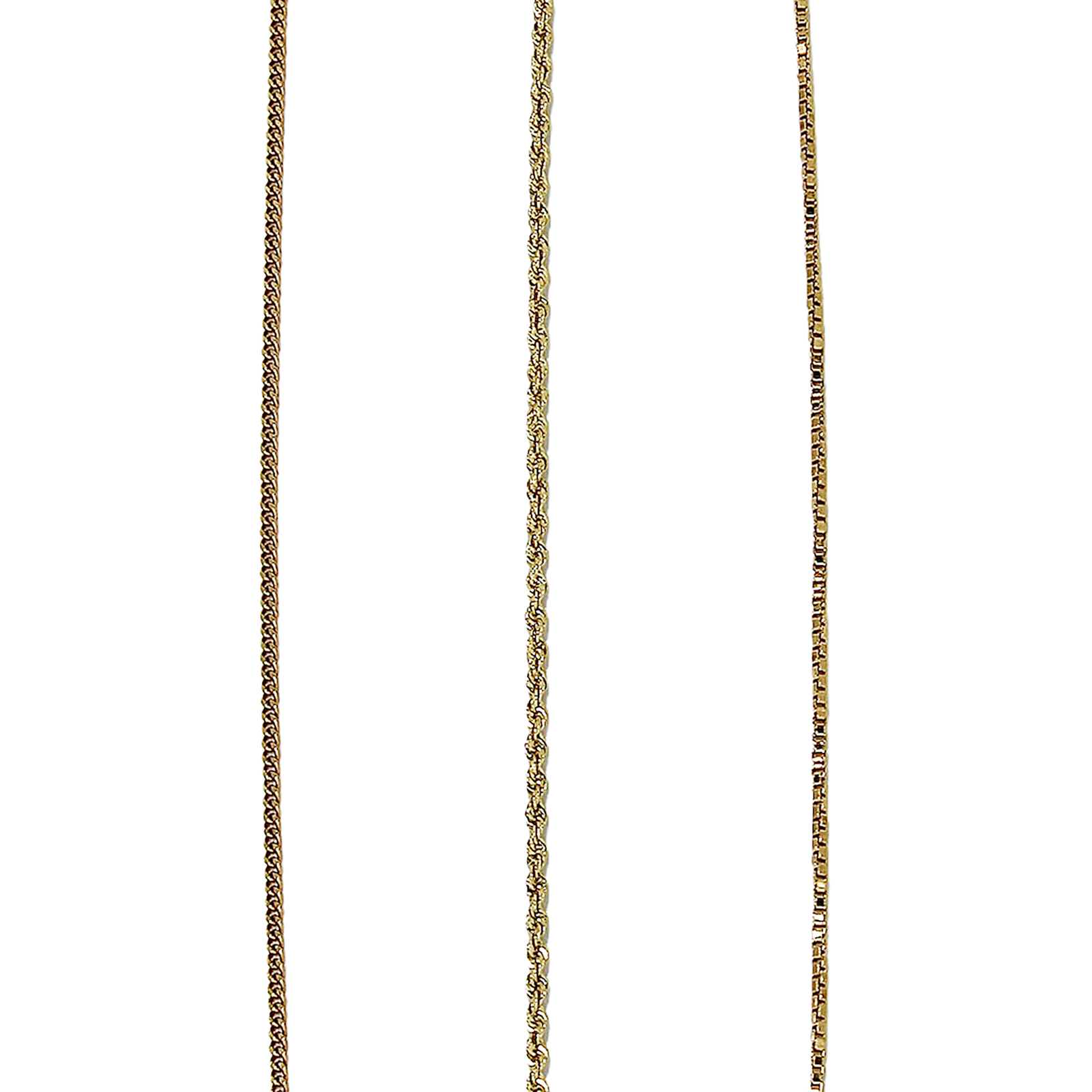 18K YELLOW GOLD CHAINS - BOX, ROPE, FLAT ROLO CHAINS AU339 AU353 AU354