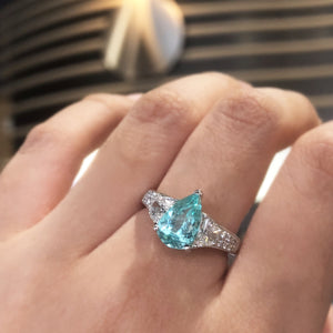 Tiara Three Stone Ring - Paraiba Pear AU365-13