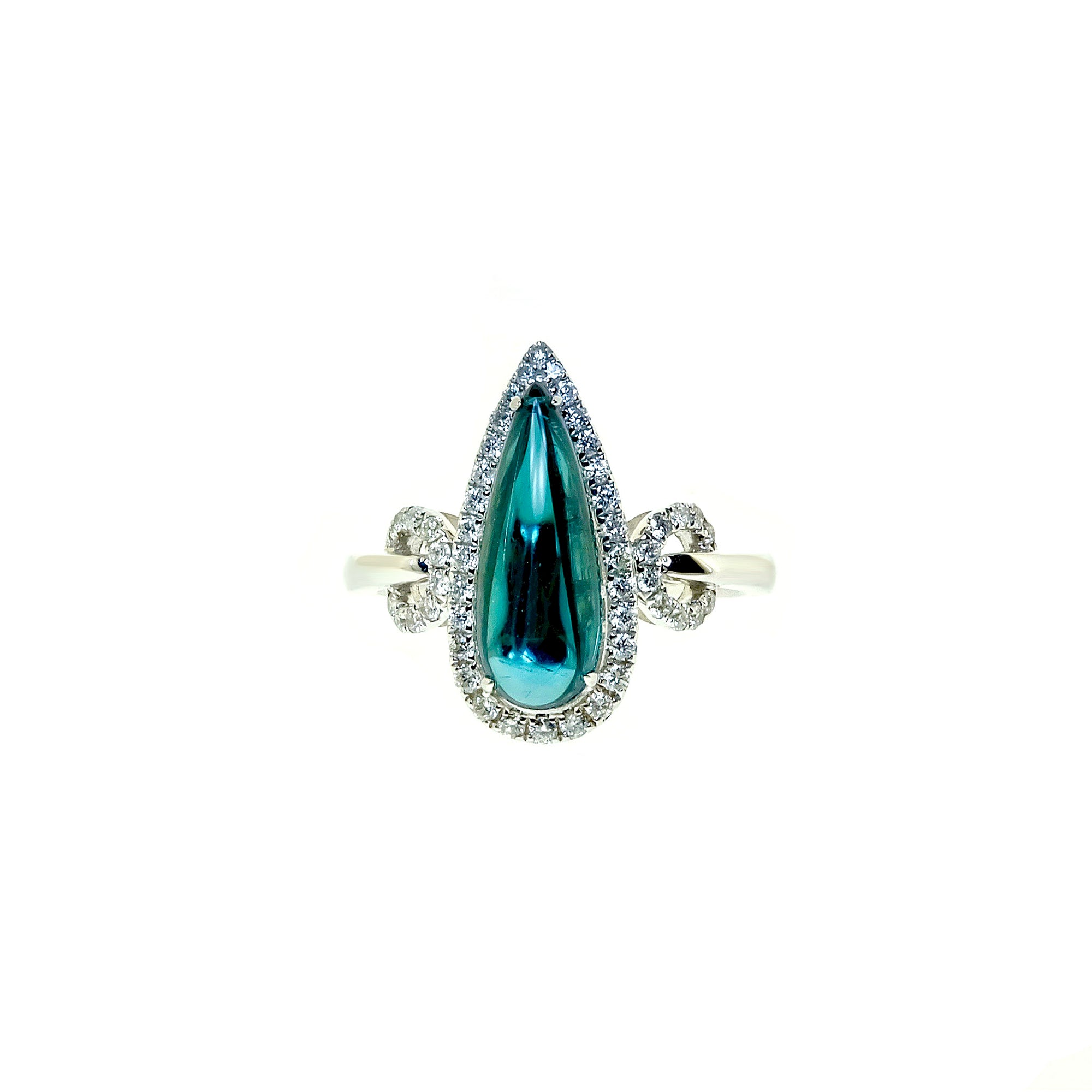 Rezia Green Tourmaline Teardrop Halo Ring AU366-14 W200