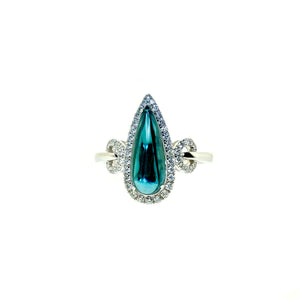 Rezia Green Tourmaline Teardrop Halo Ring AU366-14 W200