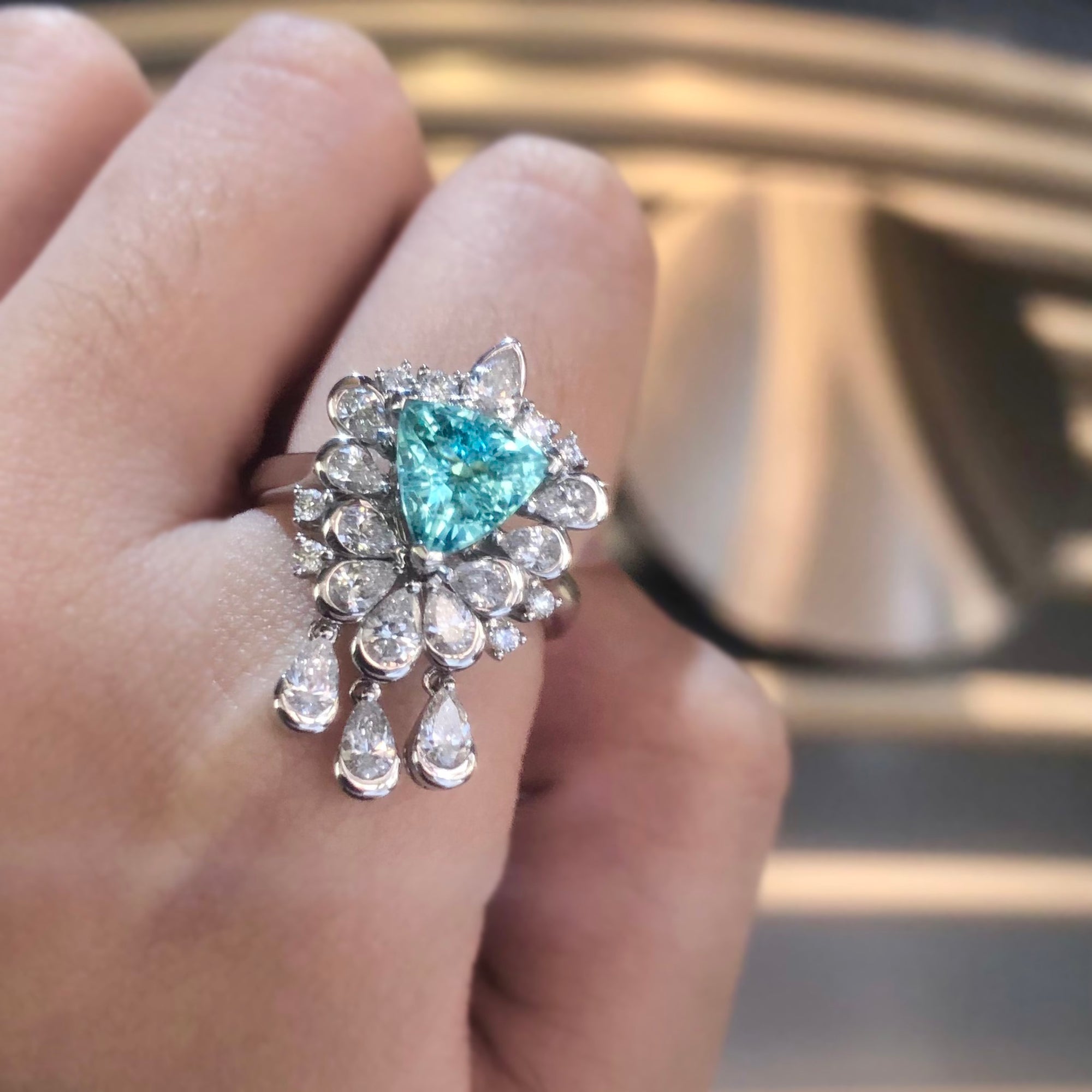 Peacock Paraiba Trillion Dual-Function Ring and Pendant AU392