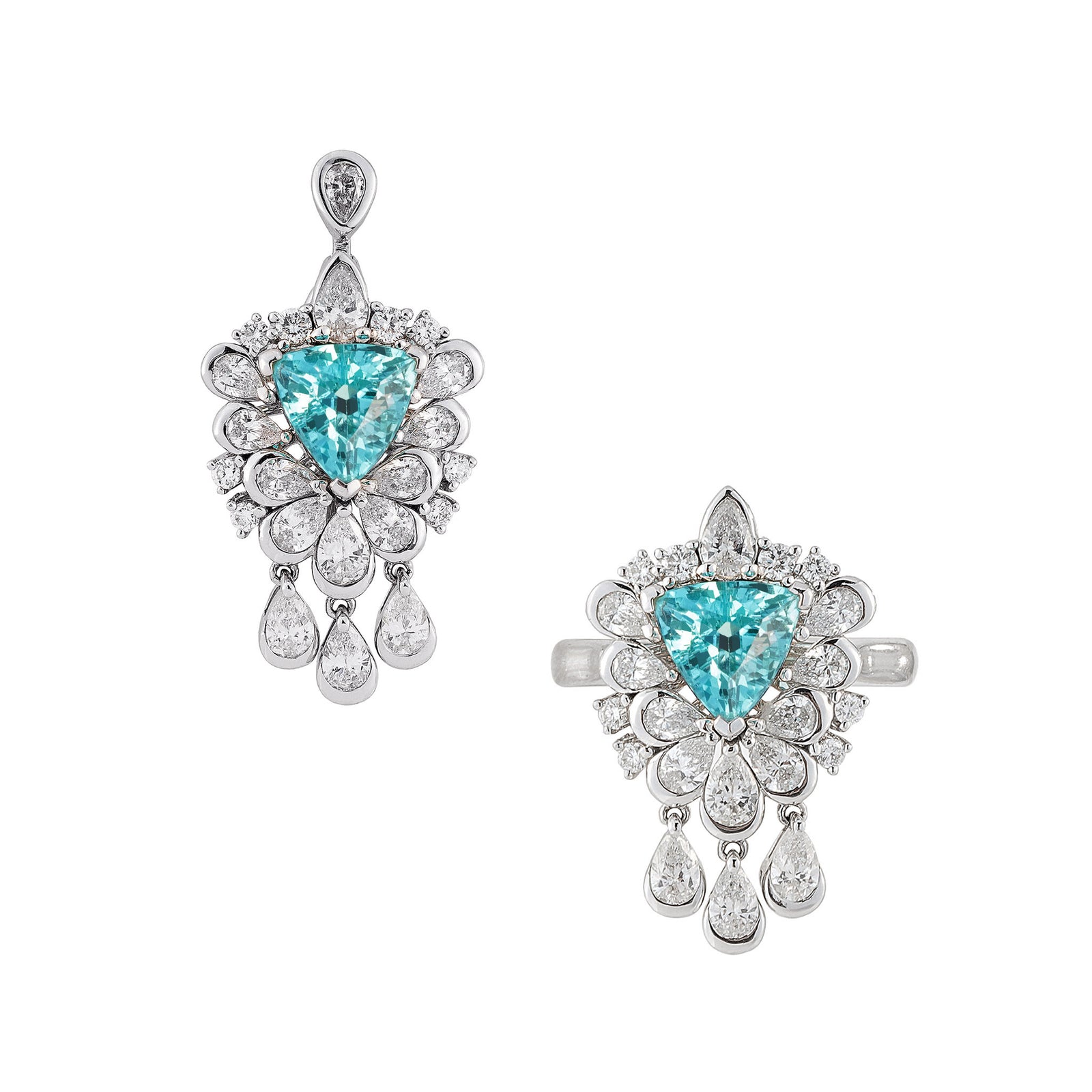 Peacock Paraiba Trillion Dual-Function Ring and Pendant AU392