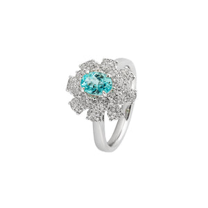 Snowy Paraiba Halo Oval Ring 0.94CT AU393