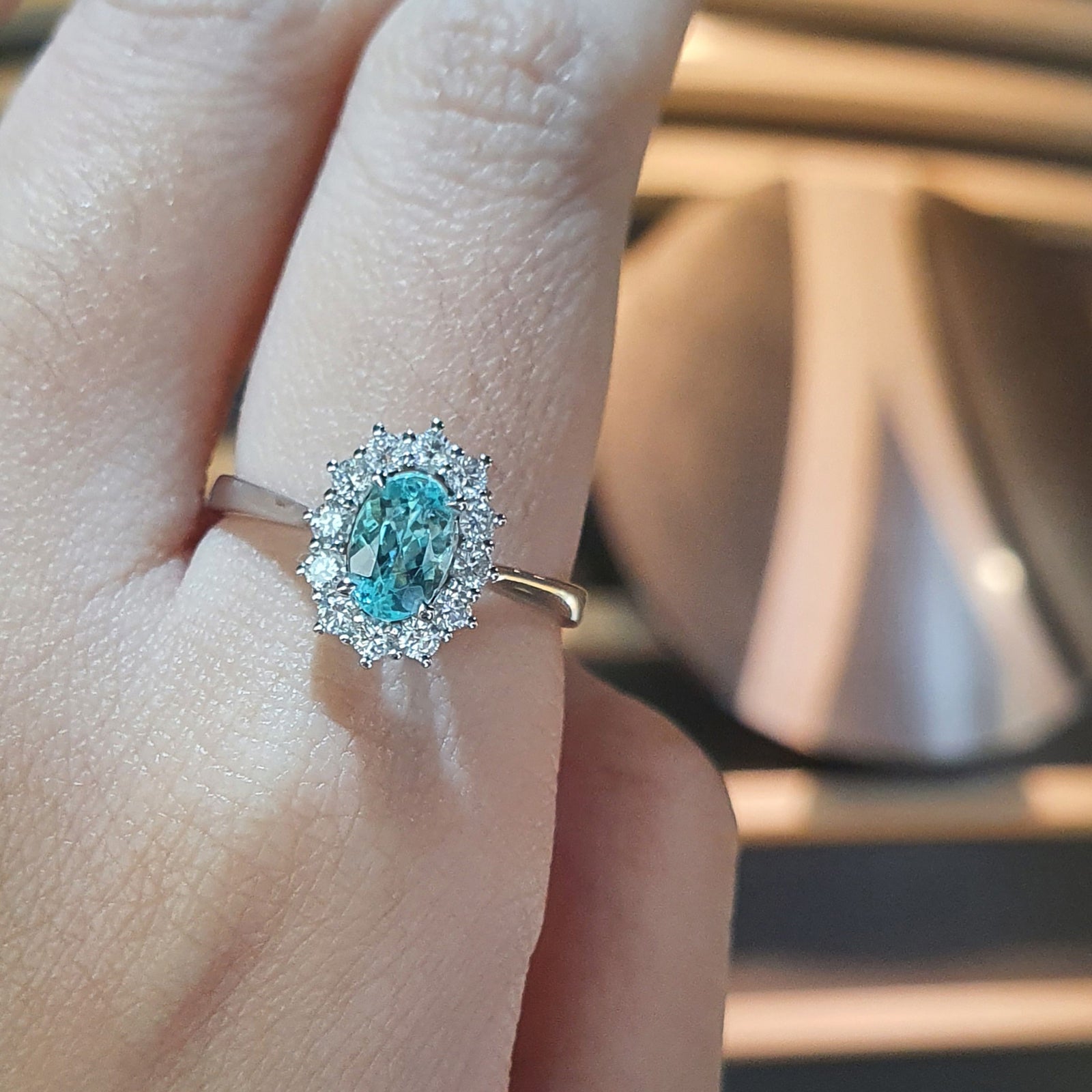 AU394 DAINTY PARAIBA  HALO OVAL RING
