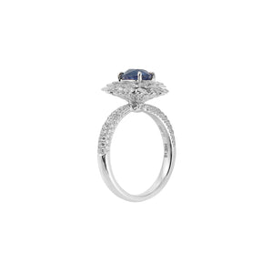 Diana Petal Halo Oval Diamonds Ring Unheated Blue Sapphire 1.3CT AU398