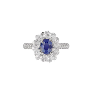 Diana Petal Halo Oval Diamonds Ring Unheated Blue Sapphire 1.3CT AU398