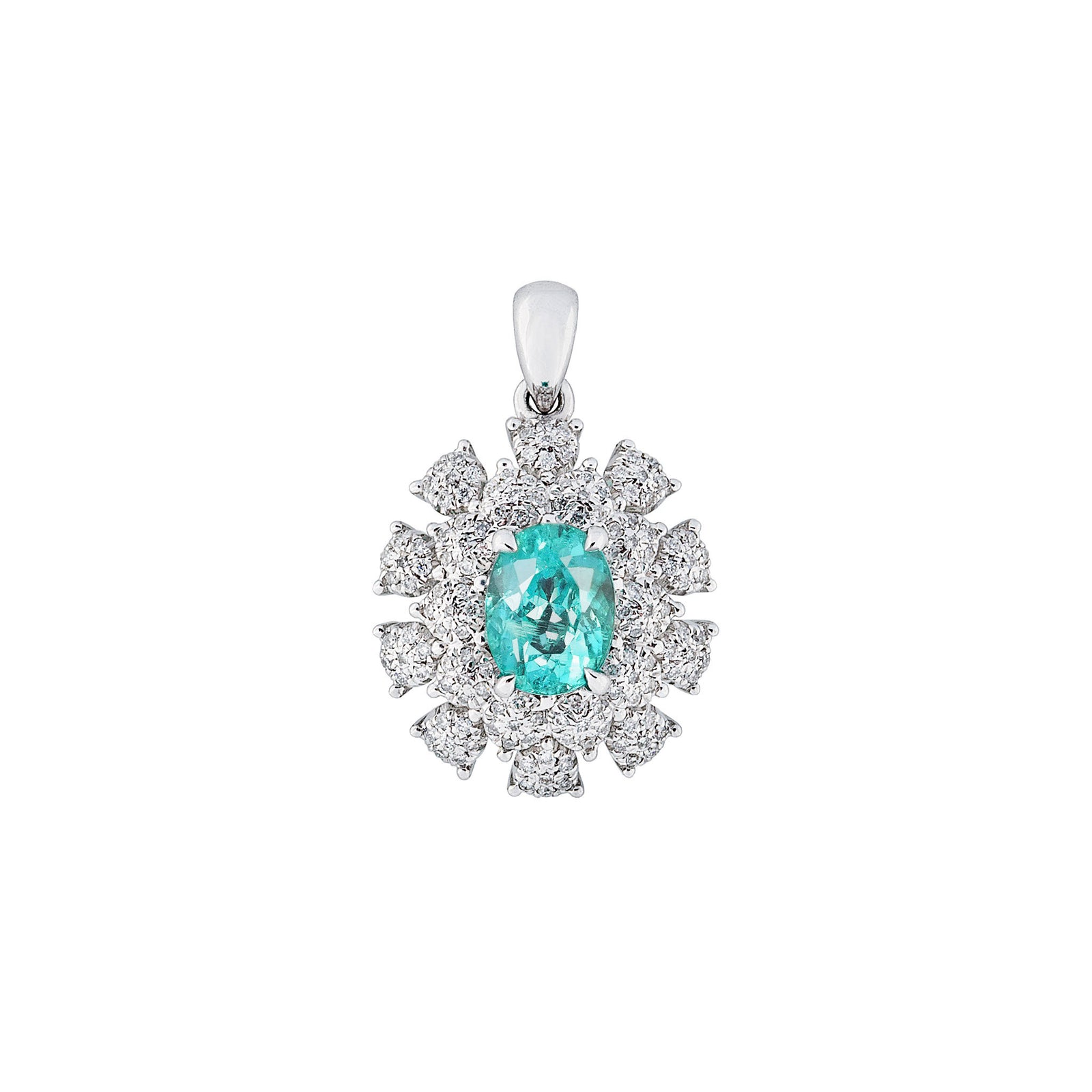 AU400 Snowy Paraiba Halo Oval Pendant 1.17CT